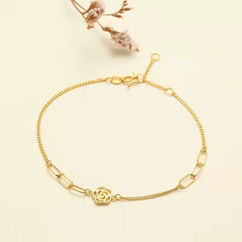 Pulseira feminina estilo camélia banhada a ouro e latão, estilo étnico, que não desbota por muito tempo_voghion.com