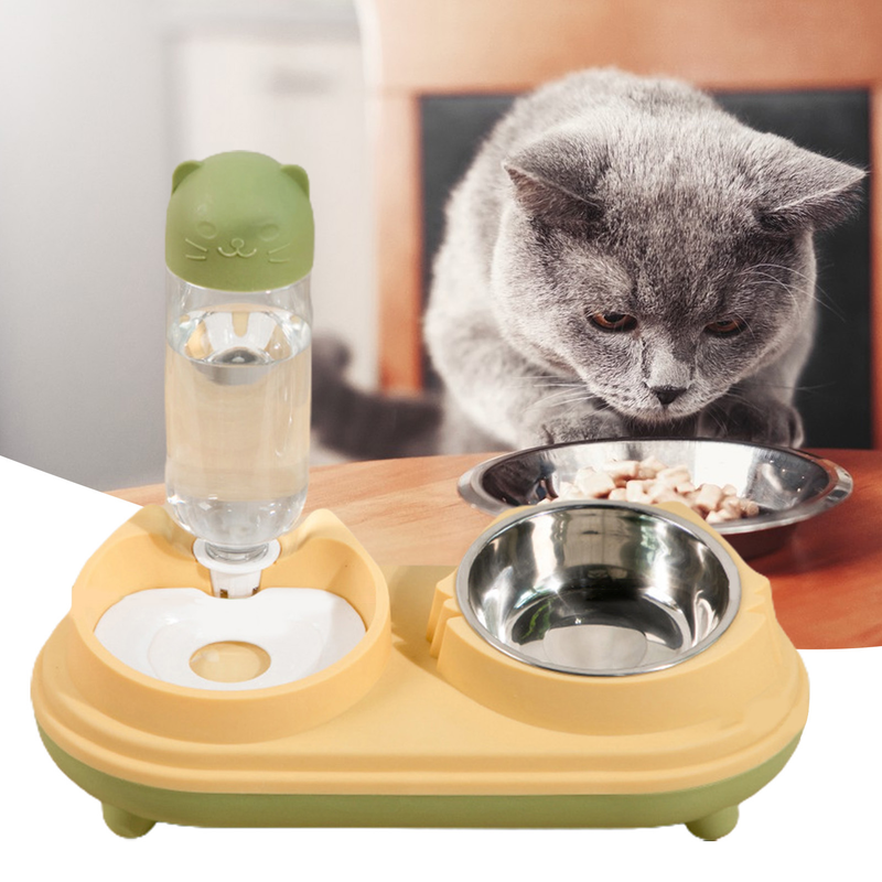 Guangying 1 conjunto moda 3 em 1 tigela de gato tigela dupla automática beber tigela proteção pescoço cão gato beber tigela de alimentação suprimentos para animais de estimação_voghion.com