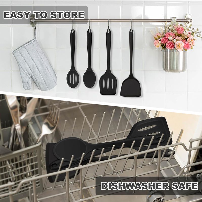 Juego de utensilios de cocina de 4 piezas, con espátula de silicona resistente al calor, cuchara sólida y ranurada para cocinar._voghion.com