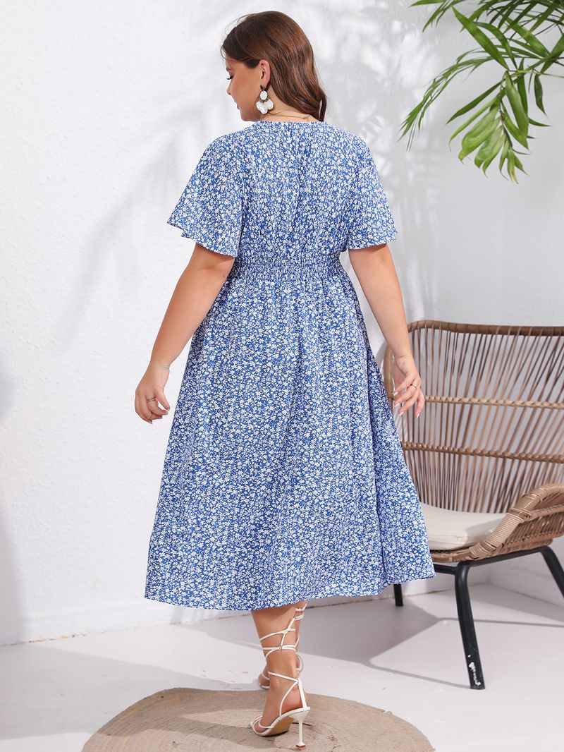 Vestido de verano nuevo de manga corta con escote en V y corte ajustado elegante para mujer_voghion.com
