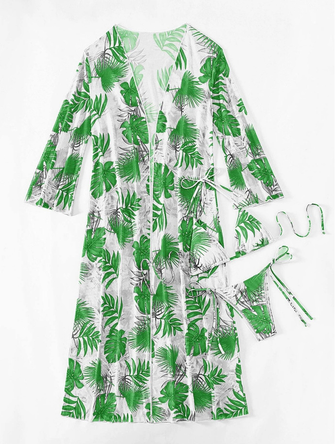 Badekleeder Fraen Split Dräi-Stéck Laangärm Blouse Internet Promi Riemen Bikini_voghion.com