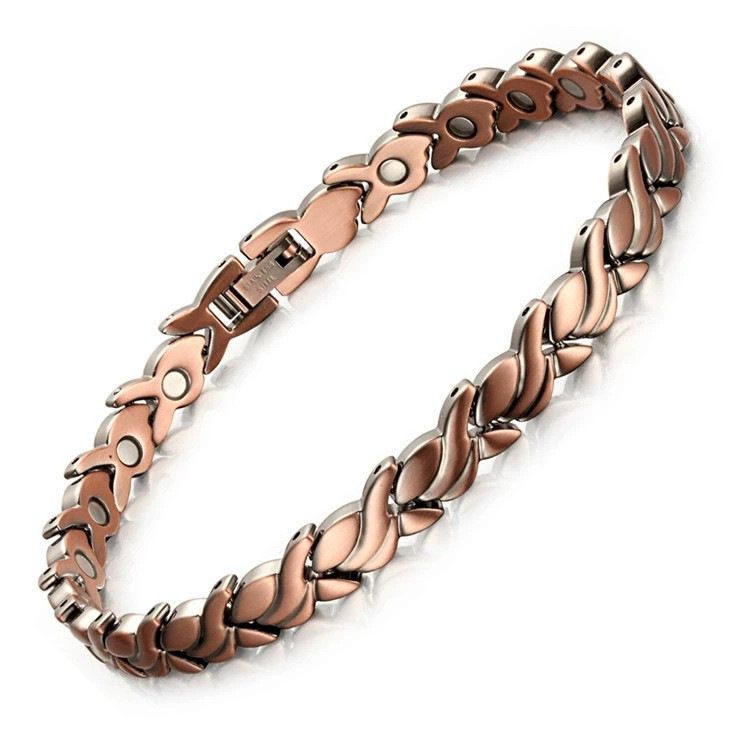 Set di braccialetti magnetici in rame antico - Bracciale a tre file fatto a mano con incisioni geometriche per uomo e donna (motivi a croce, cuore, pesce)_voghion.com