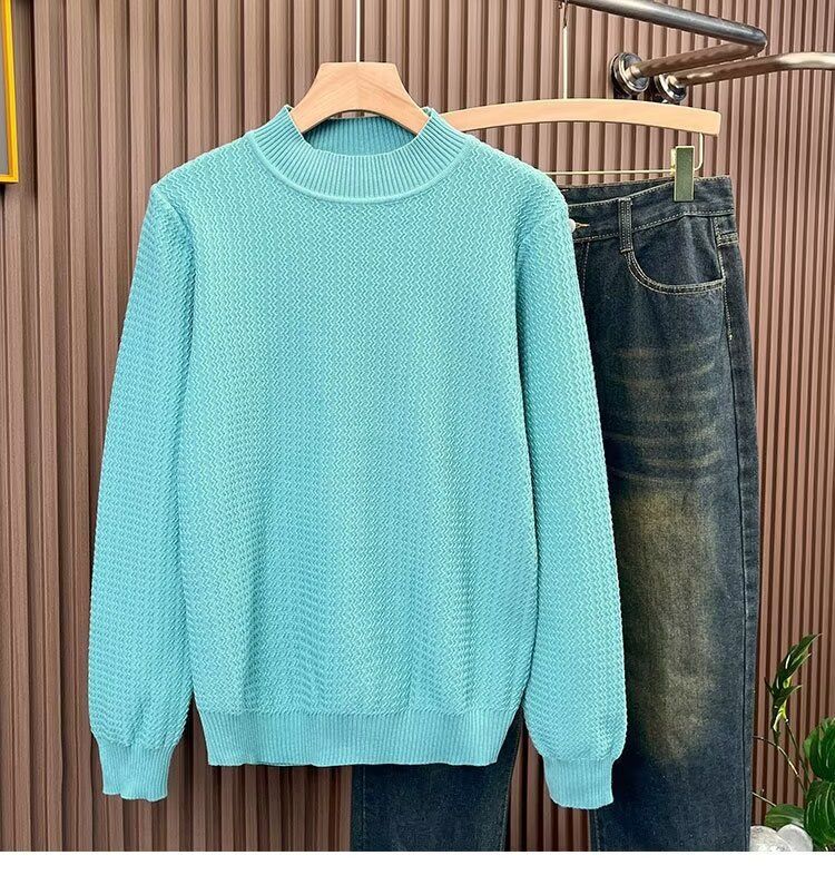 Herren Fleecepullover mit hohem Kragen, schmale Passform, langärmelig, Strickpullover, warm, lässig, Rollkragenoberteil_voghion.com