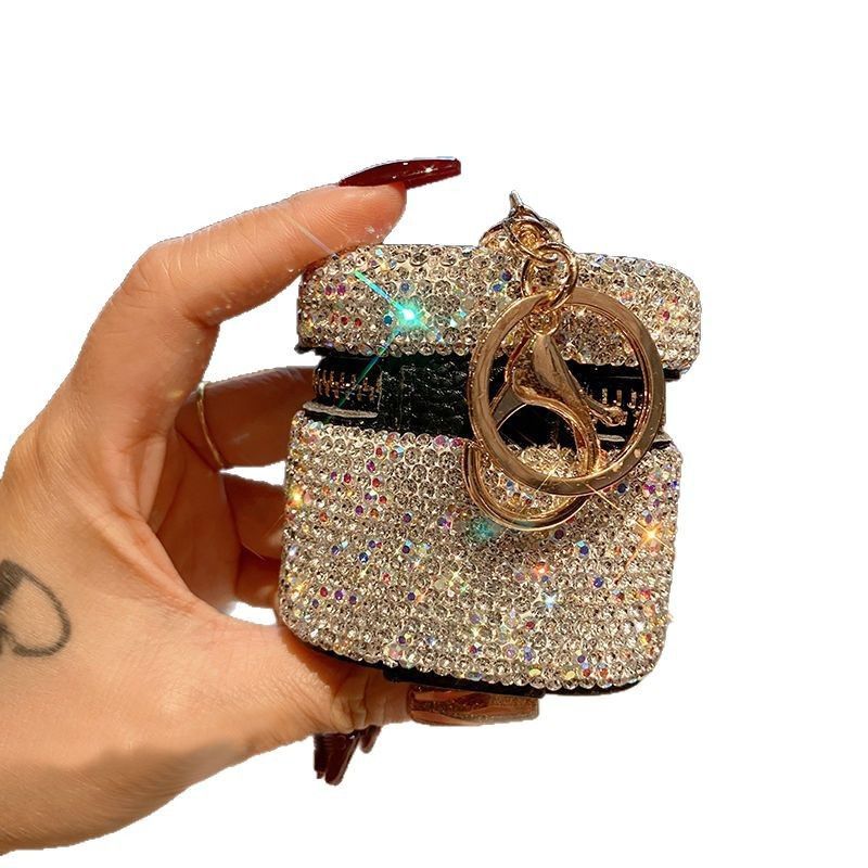 Diamond-encrusted New Earphone Keychain Pendant Mini Small Bag Portable Lipstick Protective Case_voghion.com