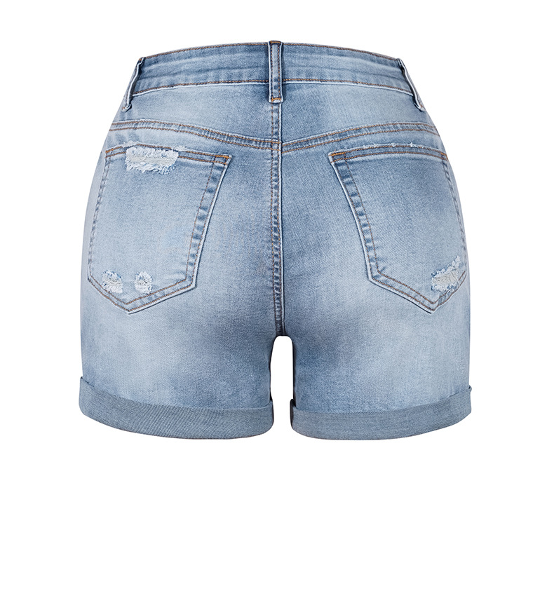 pantaloncini di jeans elasticizzati a vita media da donna in stile hot con fori_voghion.com