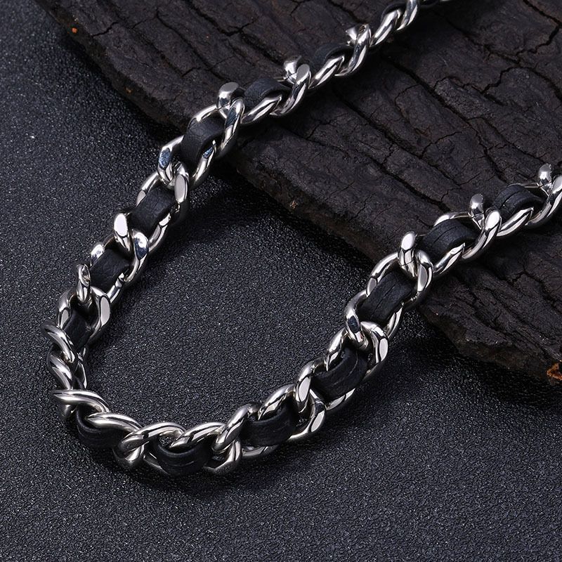 Herrenschmuck Trendy Hip Hop Style Geflochtenes Lederarmband aus Titanstahl Nischendesign High-End-Schmuck_voghion.com