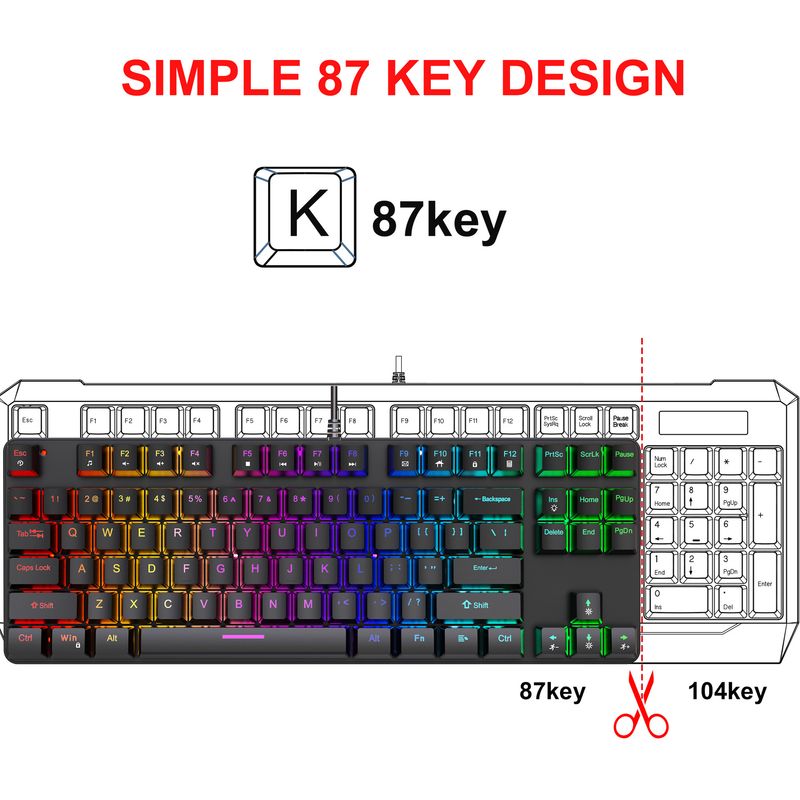 2025 Game Designer Mechanical Keyboard K87 Green Axis Red Axis Tea Axis Black Axis Original Keycap Gaming Keyboard RGB Lighting Effect_voghion.com