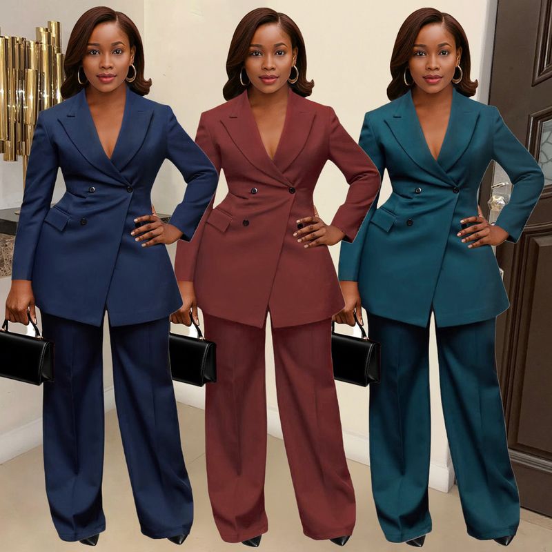 Elegantes Büroanzug-Set für Damen – Slim-Fit-Blazer und Hose mit hoher Taille für den beruflichen Weg zur Arbeit (Marineblau, Weinrot, Blaugrün)_voghion.com