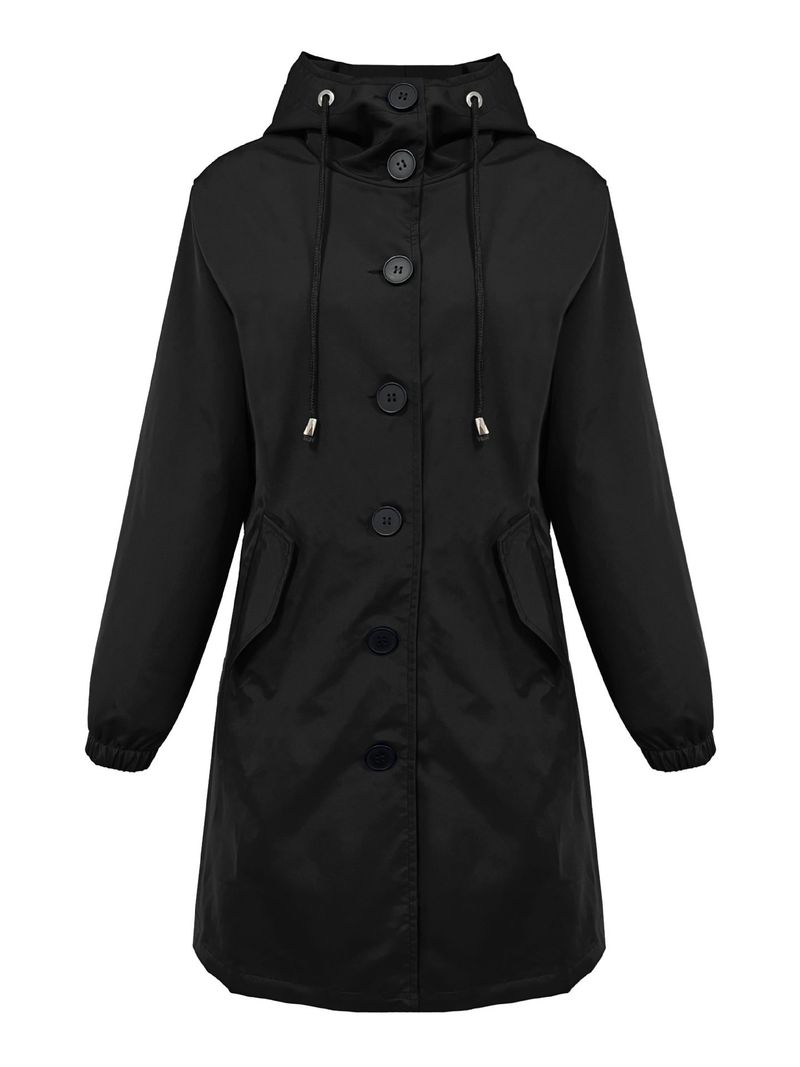 Damenbekleidung Herbst/Winter: Neuer einreihiger Trenchcoat mit Kapuze, lässig, lang, locker, Übergröße, einfarbig, Umlegekragen_voghion.com