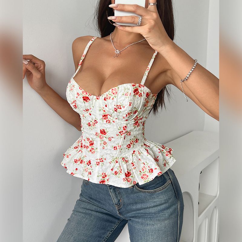 Women's Clothing Spring And Summer Floral Irregular Lotus Leaf Light Slim New Sexy Backless Lace Up Chest Wrap_voghion.com