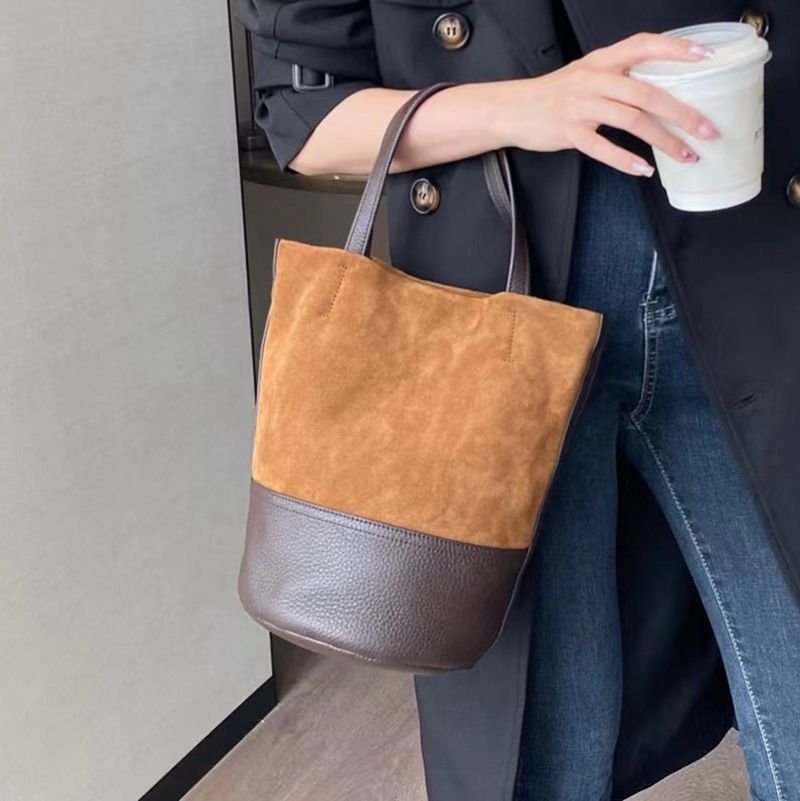 Borsa a tracolla da donna in vera pelle di vacchetta smerigliata, stile giapponese e coreano, con blocco di colore, stile GXF_voghion.com