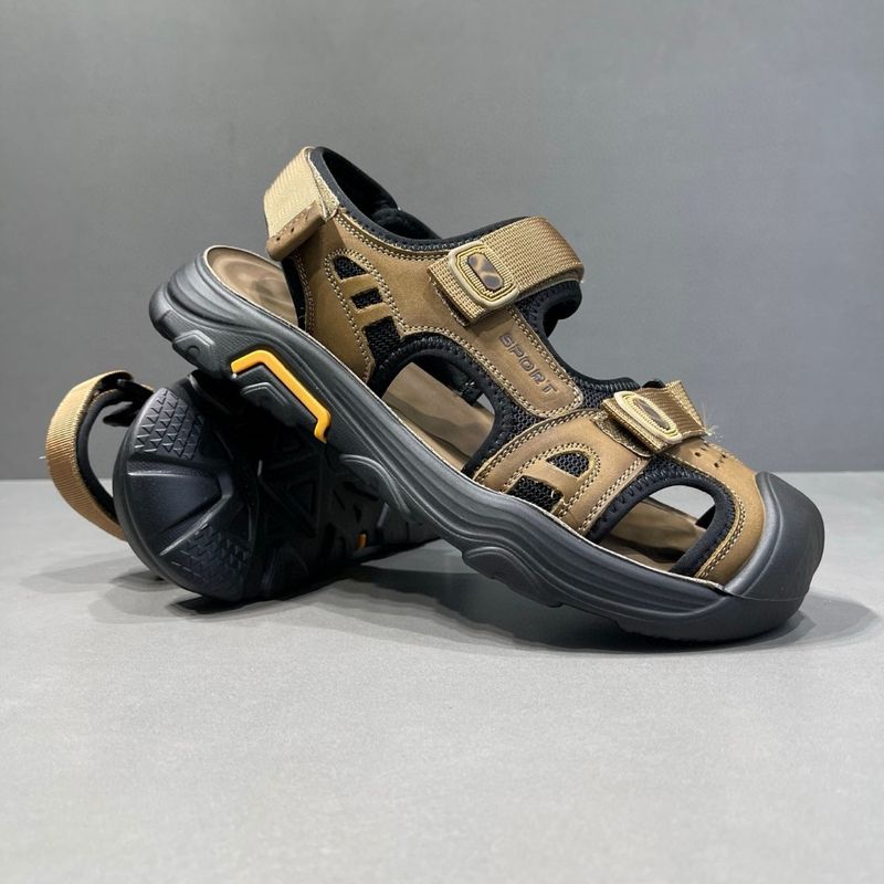 Men's Made Of Genuine Leather Summer Cowhide Beach Shoes, 2025 New Model, Suitable For Driving And Wearing Outside With_voghion.com