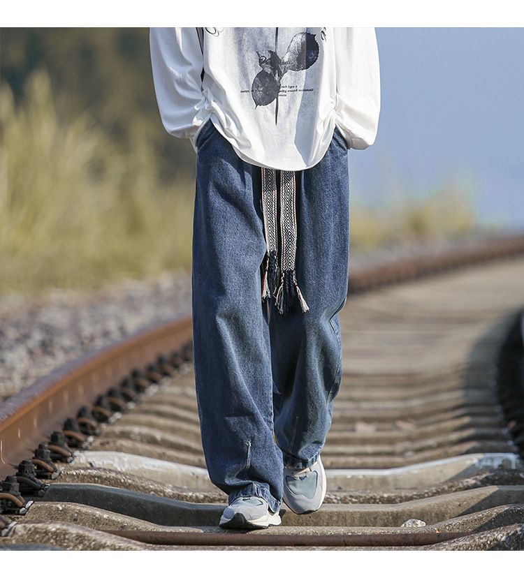 Jeans im amerikanischen Stil für Herren, lockere, übergroße, trendige Markenjeans mit elastischem Bund und geradem, weitem Bein_voghion.com