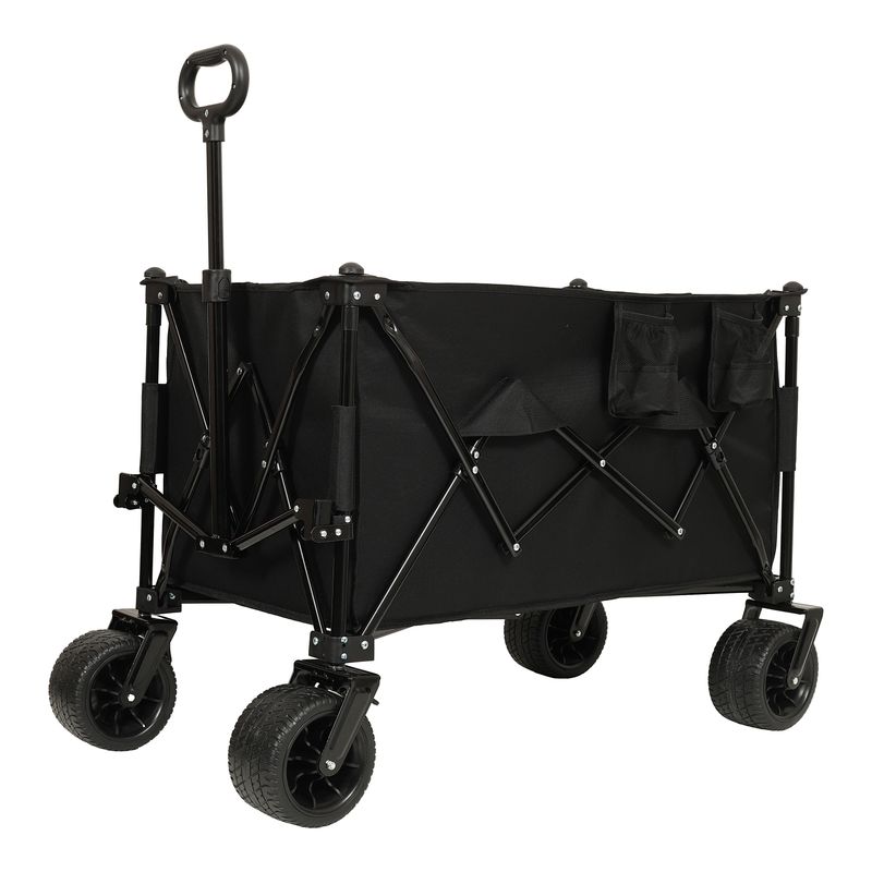 Collapsible Foldable Extended Wagon,480lbs Weight Capacity, Heavy Duty Folding Utility Garden Cart With Big All-Terrain Beach Wheels & Drink Holders,Side Pocket And Brakes, Black_voghion.com