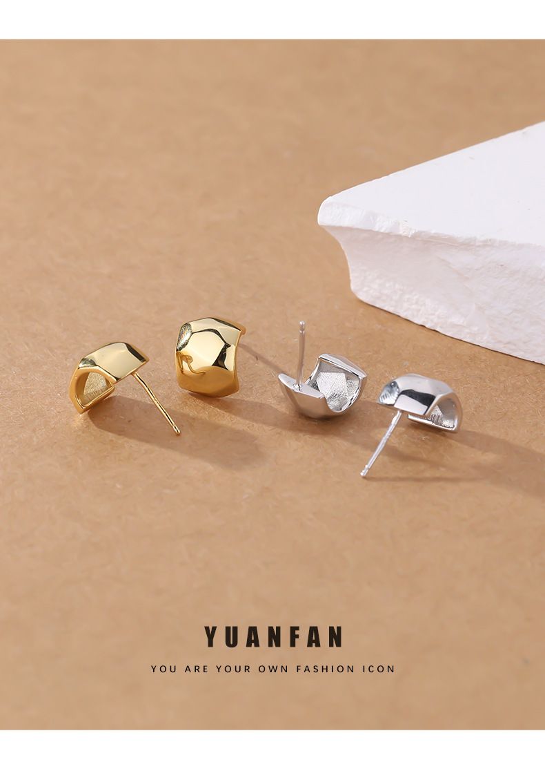 Boucles d'oreilles simples en argent sterling pour femmes, style froid, métal brillant, sens de toutes les correspondances_voghion.com