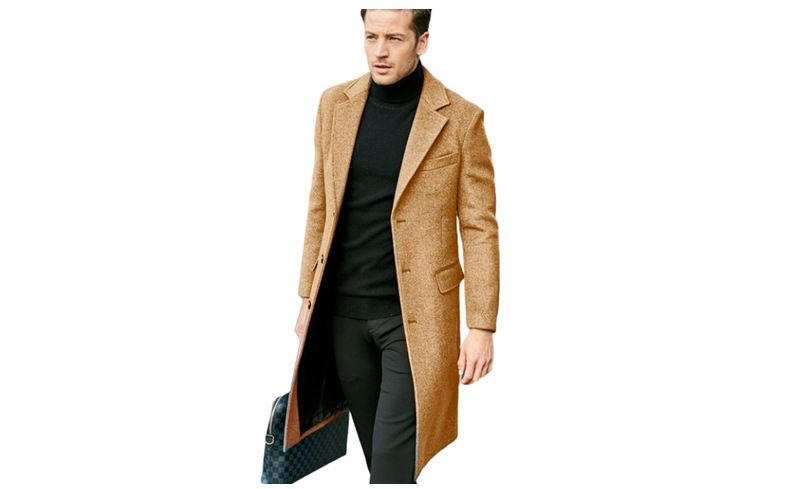 Men's Clothing Slim Mid Length Woolen Coat Single Breasted Trench Coat Slim Fit_voghion.com