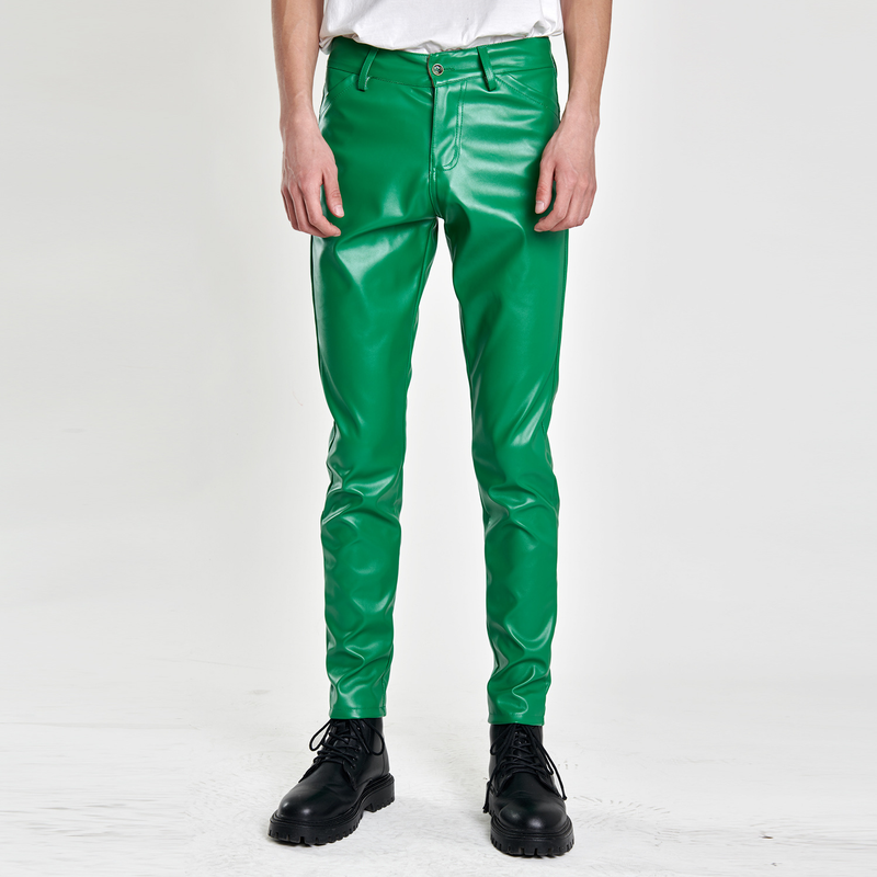 Premium Products Spring/Summer Thin Youth Elastic Slim Fit Fashion Colorful White Bar Net Red Leather Pants Men's_voghion.com