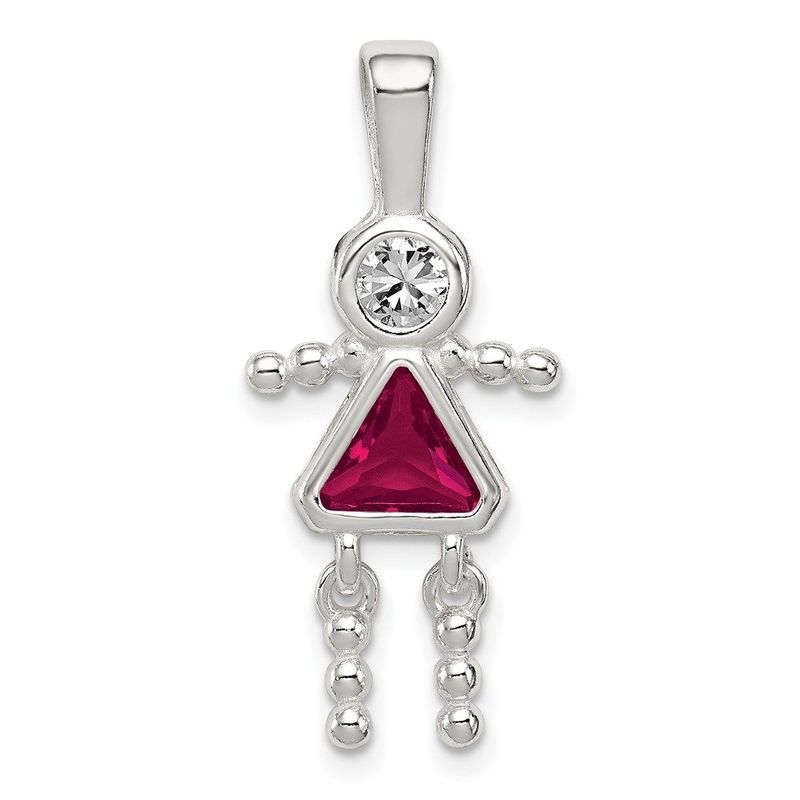 Sterling Silver Rhodium-plated CZ & July Glass Girl Pendant_voghion.com