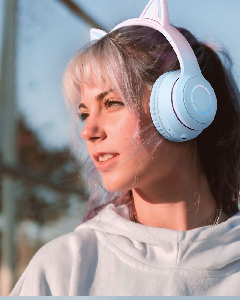Fone de ouvido Bluetooth Cat Ear 5.1 original para meninas, redução de ruído, estéreo, suporte para microfone, sem pressionar_voghion.com