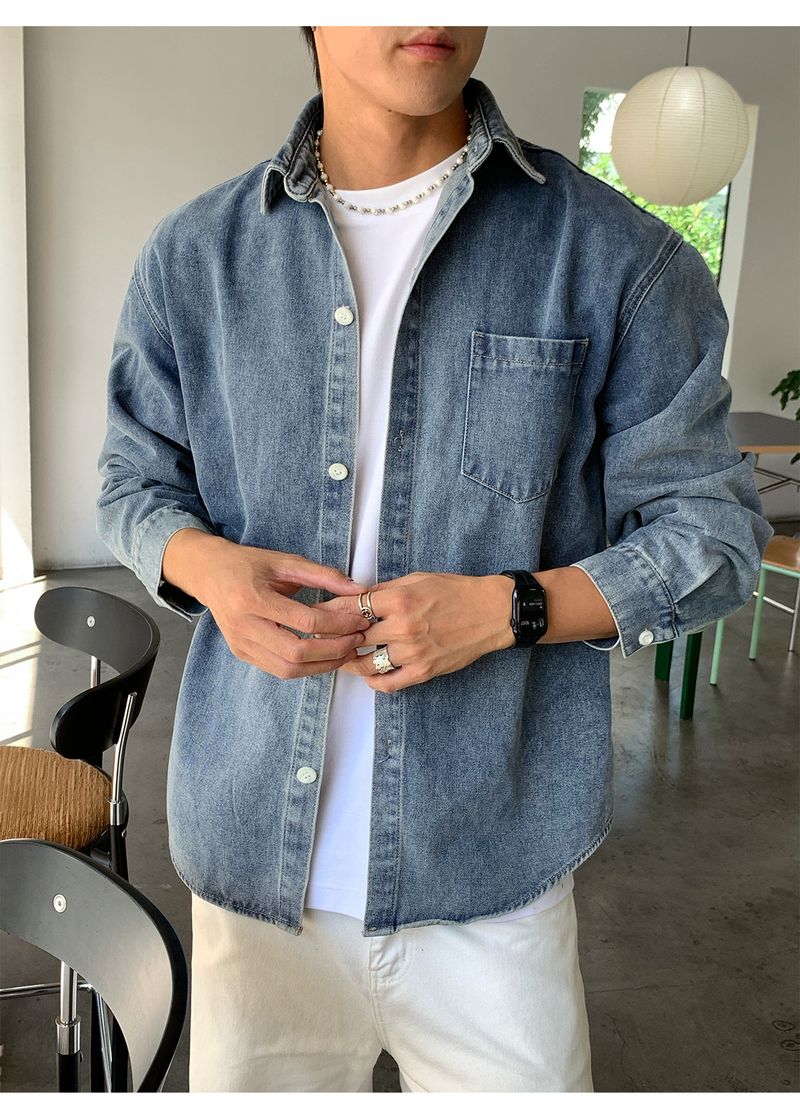 Vintage-Jeanshemd für Herren – Distressed Washed Oversized Chambray Work Shirt (M-XXL, Schwarz/Retro-Blau/Helle Waschung, Herbst-Casual-Essential)_voghion.com