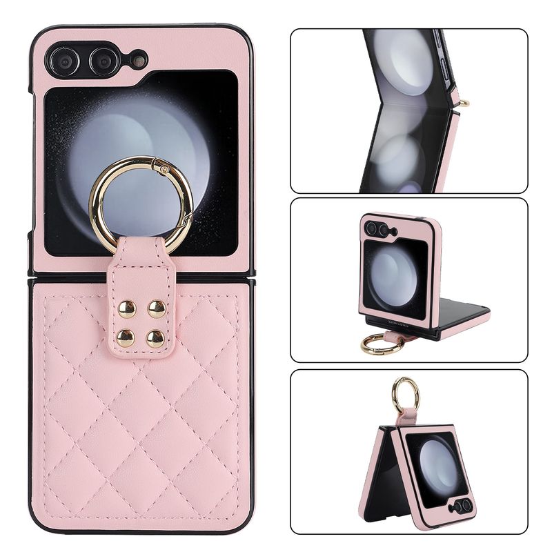 Applicable to Samsung ZFlip6 mobile phone case, rhombus ring, small fragrant wind folding protective case, zflip5/4 leather case, high-end._voghion.com