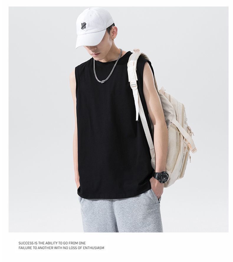 Herren Loose Fit Sommersportweste Trendy Brand Ins Solid Color Fitness Ärmelloses Tanktop Weißes Basishemd Kurz_voghion.com