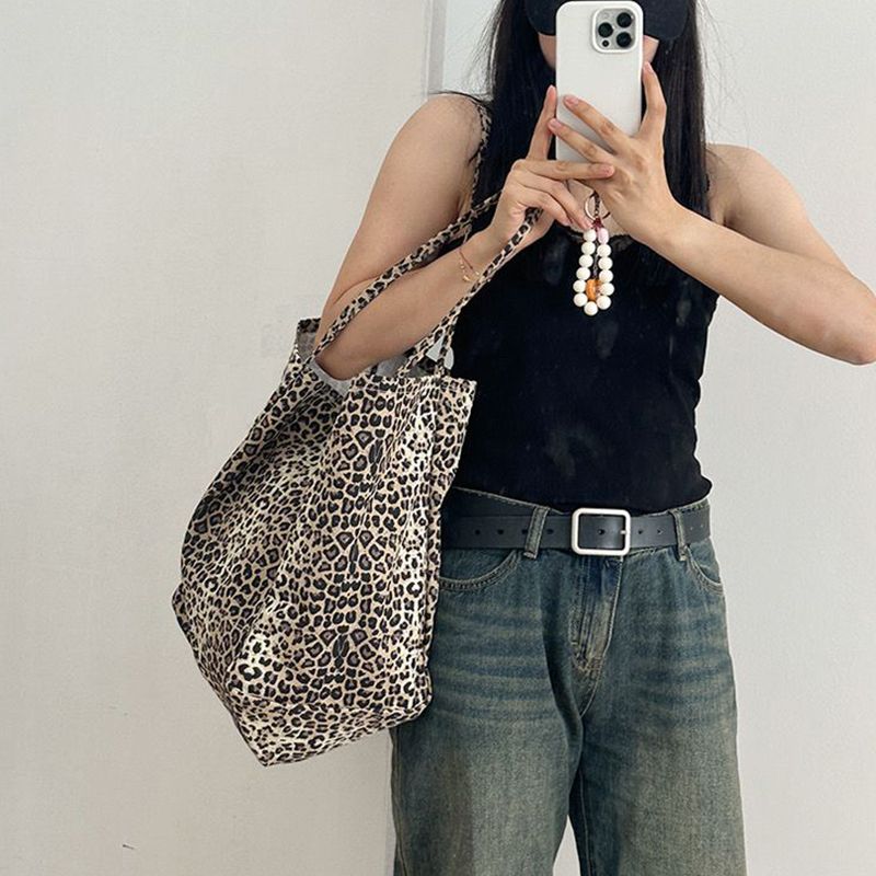 Borsa a mano da donna con croce leopardata, tracolla di grande capacità, shopping bag singola in tela_voghion.com