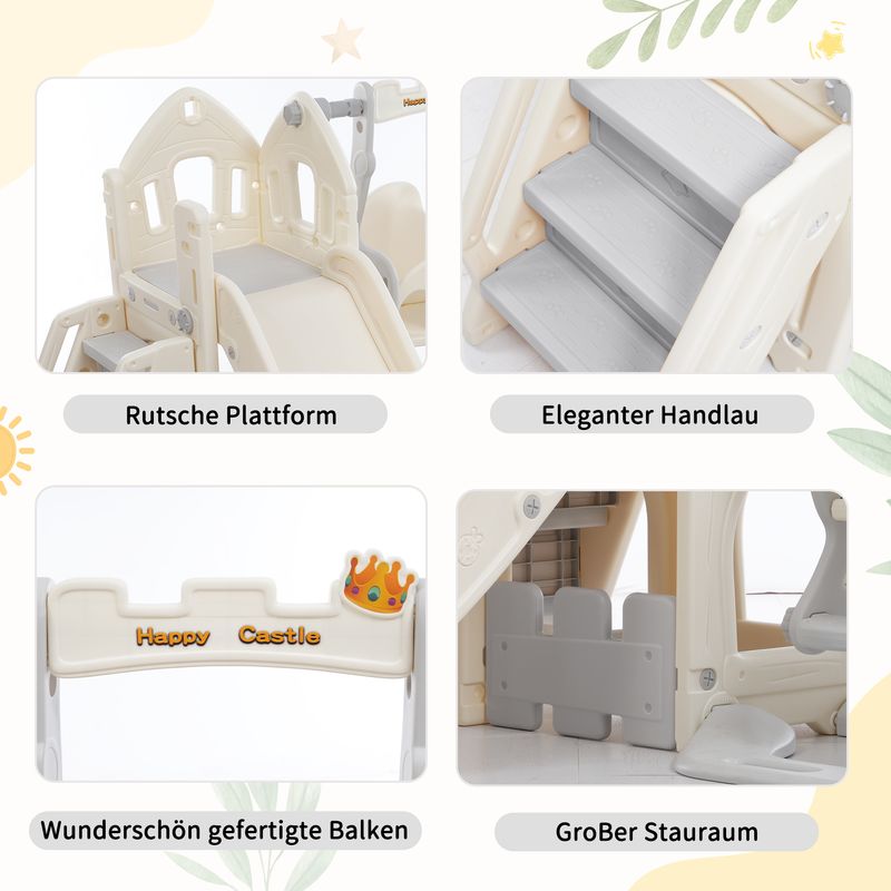 Ensemble de toboggan 5 en 1 pour enfants avec balançoire, escalade, rangement et cadre de basket-ball, toboggan intérieur et balançoire combinés pour enfants_voghion.com