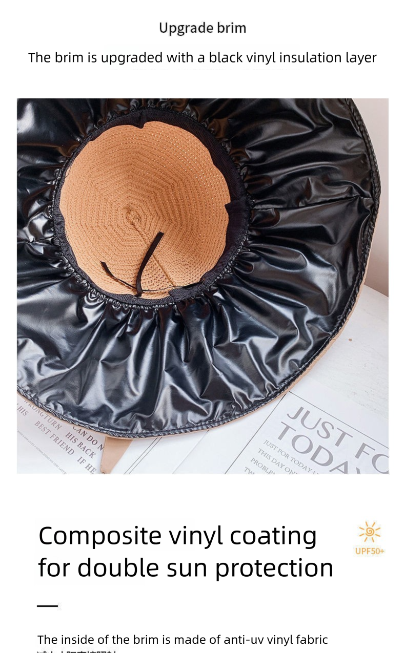 Sommer-Sonnenschirm mit schwarzer Schleife für Damen, koreanischer und japanischer Stil, UV-Schutz, breite Krempe, Gesichtsschutz, Sonne_voghion.com