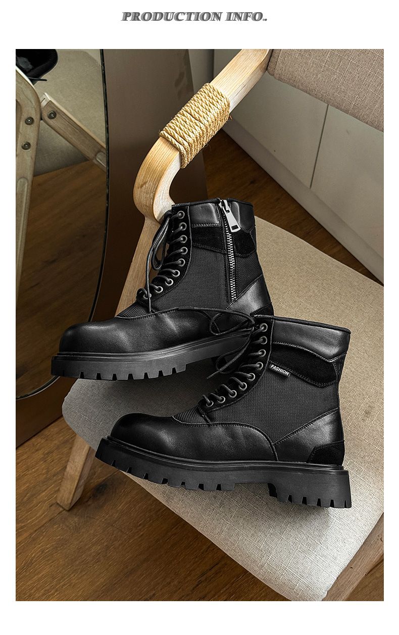 Thick-soled Heightening Martin Boots Tooling Boots Outdoor Hiking Boots Retro Short Boots_voghion.com