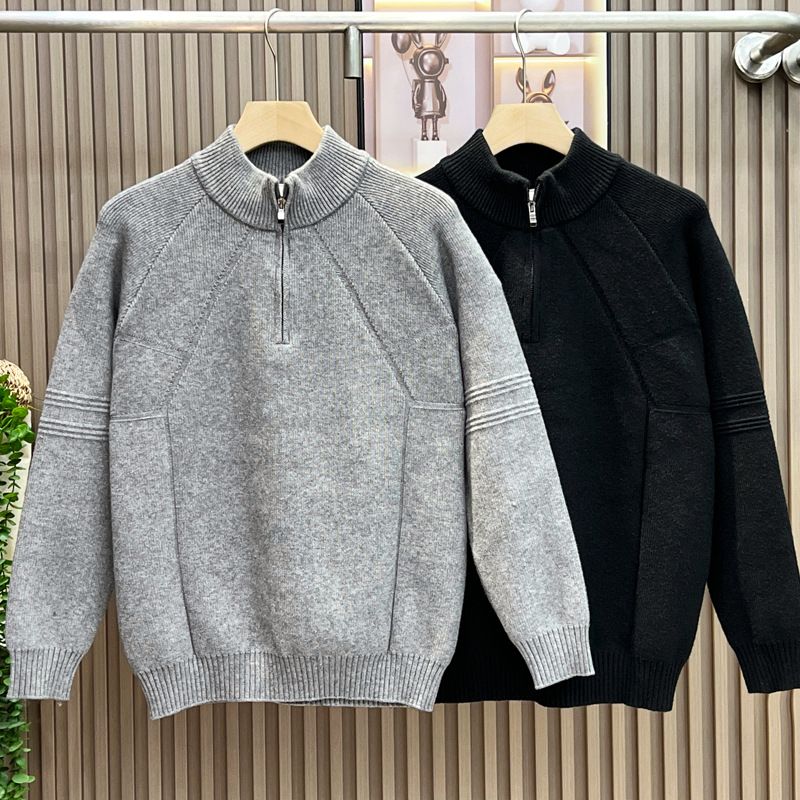 Pullover mit halbem Reißverschluss für Herren, vielseitiges Strickoberteil, Oberbekleidung für Herbst und Winter, halber Rollkragen, Business-Stil_voghion.com