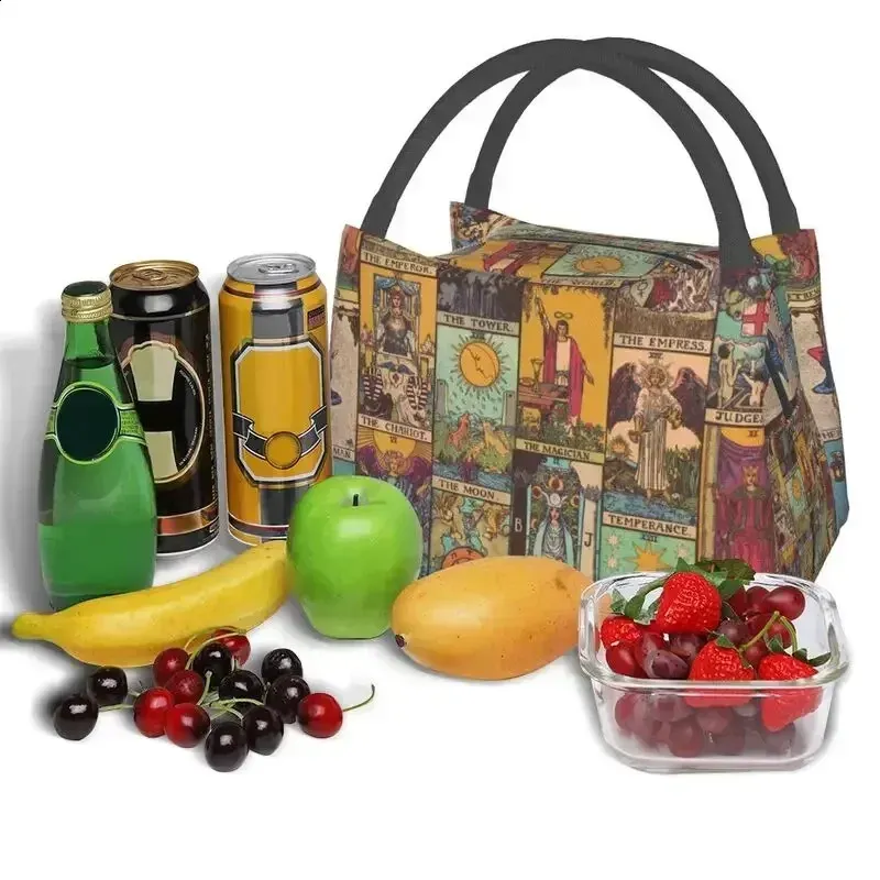 Customized Tarot Card Retro Patch Work Lunch Bag For Womens Cooler Insulated Box Used Picnics Camping Trips 250318l_voghion.com