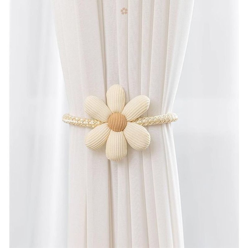 Simple Cartoon Flower Tiebacks No-Drill Buckle Adjustable Curtain Accessories_voghion.com