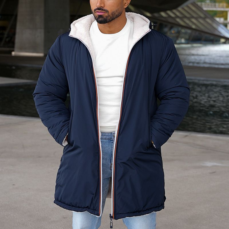 Herrenbekleidung, doppelseitiger Herbst- und Wintermantel mit doppelseitigem Reißverschluss und passender Farbe, warmer Trenchcoat_voghion.com