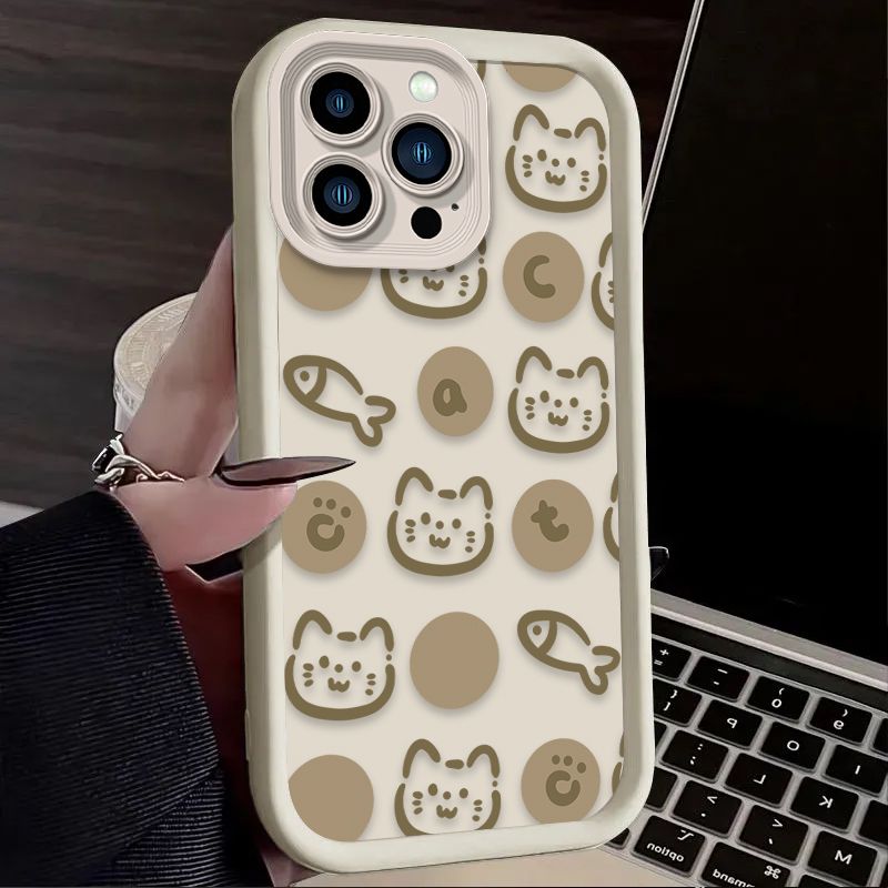 Custodia per telefono con motivo a pesce gatto e linea carina per iPhone 16 15 14 13 12 11 Pro Max X XS X S Max XR SE 2020 7 8 Plus Cover posteriore morbida in PC per iPhone 16_voghion.com