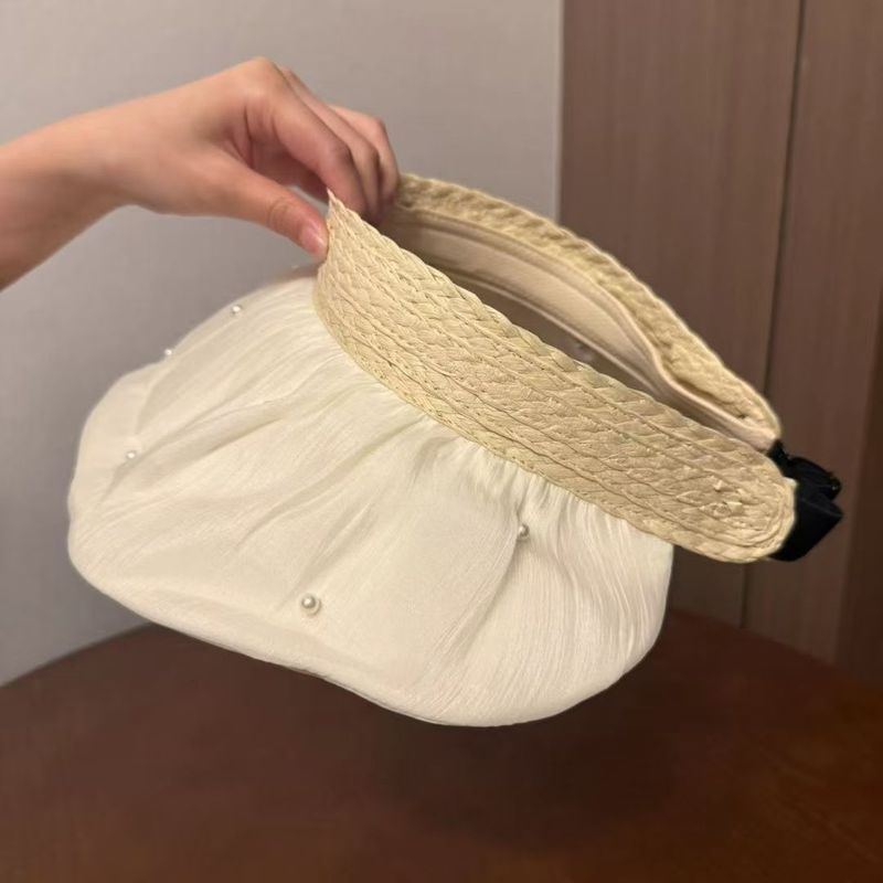 Cappello da sole estivo con protezione solare e conchiglia di perle, da donna, per esterni, con parasole ultravioletto e parte superiore vuota_voghion.com