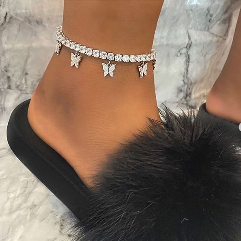 Creative Rhinestone Butterfly Anklet Simple Elegant Claw Chain Tassel Foot Jewelry Fashion Beach Accessories_voghion.com