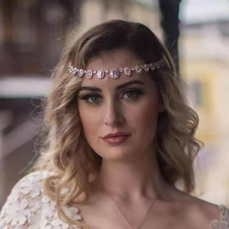 Strass rotondo con catena sulla fronte, accessori per capelli da sposa alla moda, fascia per capelli femminile_voghion.com