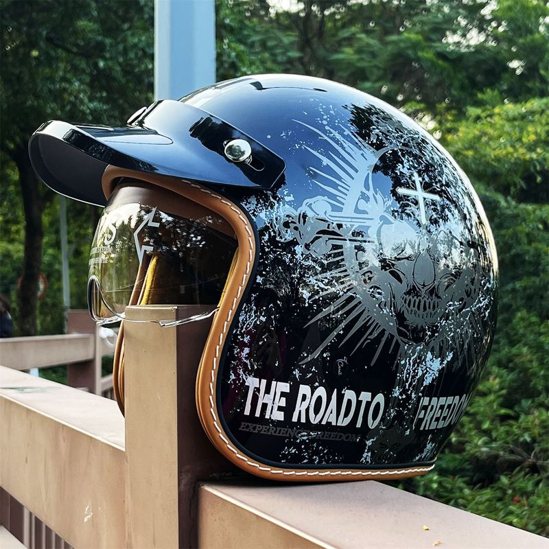 Nuovo casco da moto 3/4 certificato DOT 3C per veicoli elettrici con lente integrata C500_voghion.com