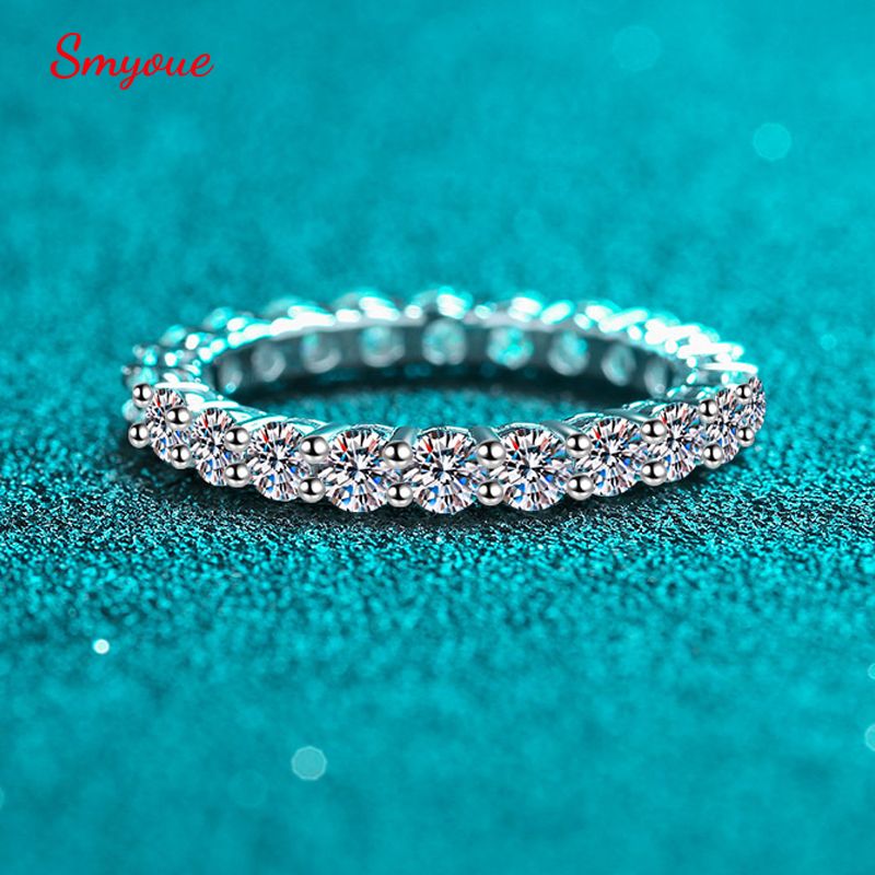 Pronto Stock Smyoue 3mm Moianite Anello di nozze per le donne Diamante creato Eternità completa impilabile Fidanzamento Promie Band S Sier_voghion.com