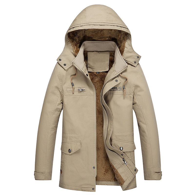 Direkte Lieferung von Winter-Herrenjacken mit Samt und Verdickung ab Werk für schlanke, mittellange einfarbige Kapuzenjacken für junge Männer im Großhandel_voghion.com