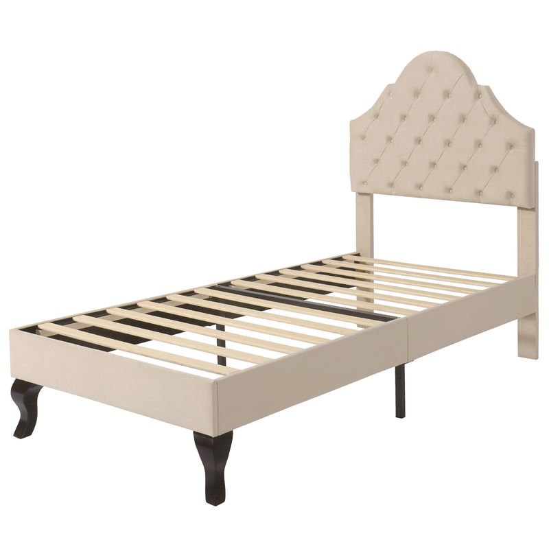 Polsterbett 90x200cm Con Verstellbarem Kopfteil, Samt, Beige_voghion.com