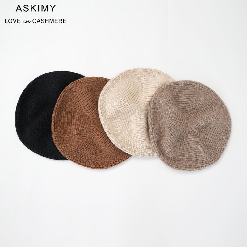 Boina feminina de cashmere francês puro, casual e quentinha, para o outono e inverno._voghion.com