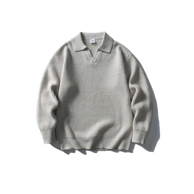 Pull col mouette côtelé de couleur unie pour homme, version coréenne 2025, automne-hiver, haut de gamme, style Old Money, polo intérieur_voghion.com