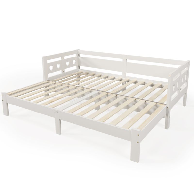 Tagesbett 90x200cm Ausziehbar, Massivkiefer, Mit Rollrost Herzform, Weiß_voghion.com