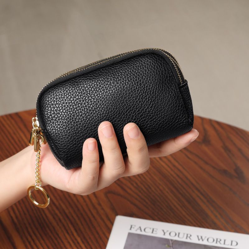Small Three-Layer Zipper Wallet Stylish Women's Purse New Genuine Leather Compact Coin Bag Key Holder_voghion.com