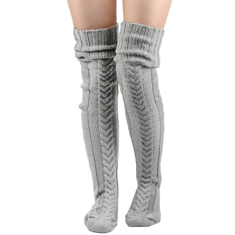 Unisex Overknee-Socken aus Flor, dicke Woll-Bodensocken für Damen, Fußwärmer, gestrickt, lange Overknee-Socken_voghion.com