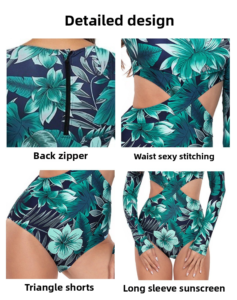 2025 Neuer einteiliger Langarm-Surf-Sonnenschutz-Badeanzug für Damen, Tauchanzug für heiße Quellen, sexy Badeanzug für Damen_voghion.com