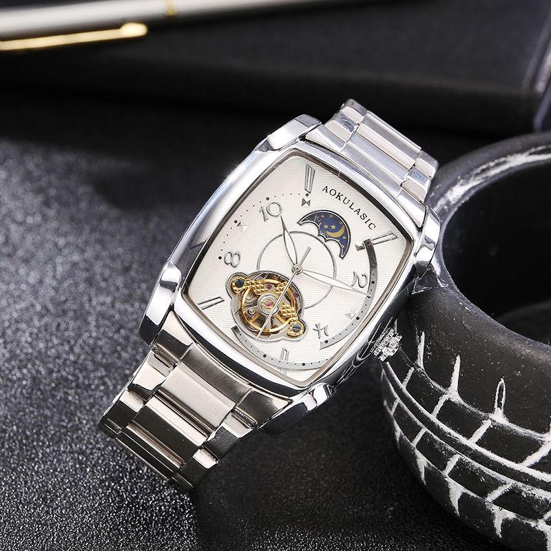 Automobile Mechanical Square Hollow Full-automatic High-grade Casual Leather Men's Watch Solid Fine Steel_voghion.com