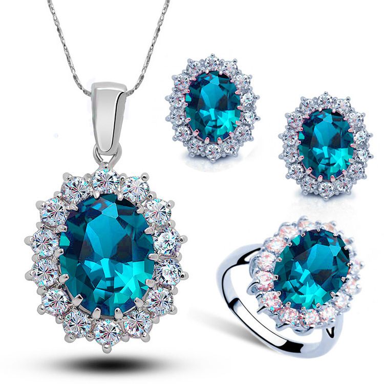 Parure de bijoux pour femme, ensemble de bijoux princesse britannique en saphir, collier, boucles d'oreilles, bague, zircon_voghion.com